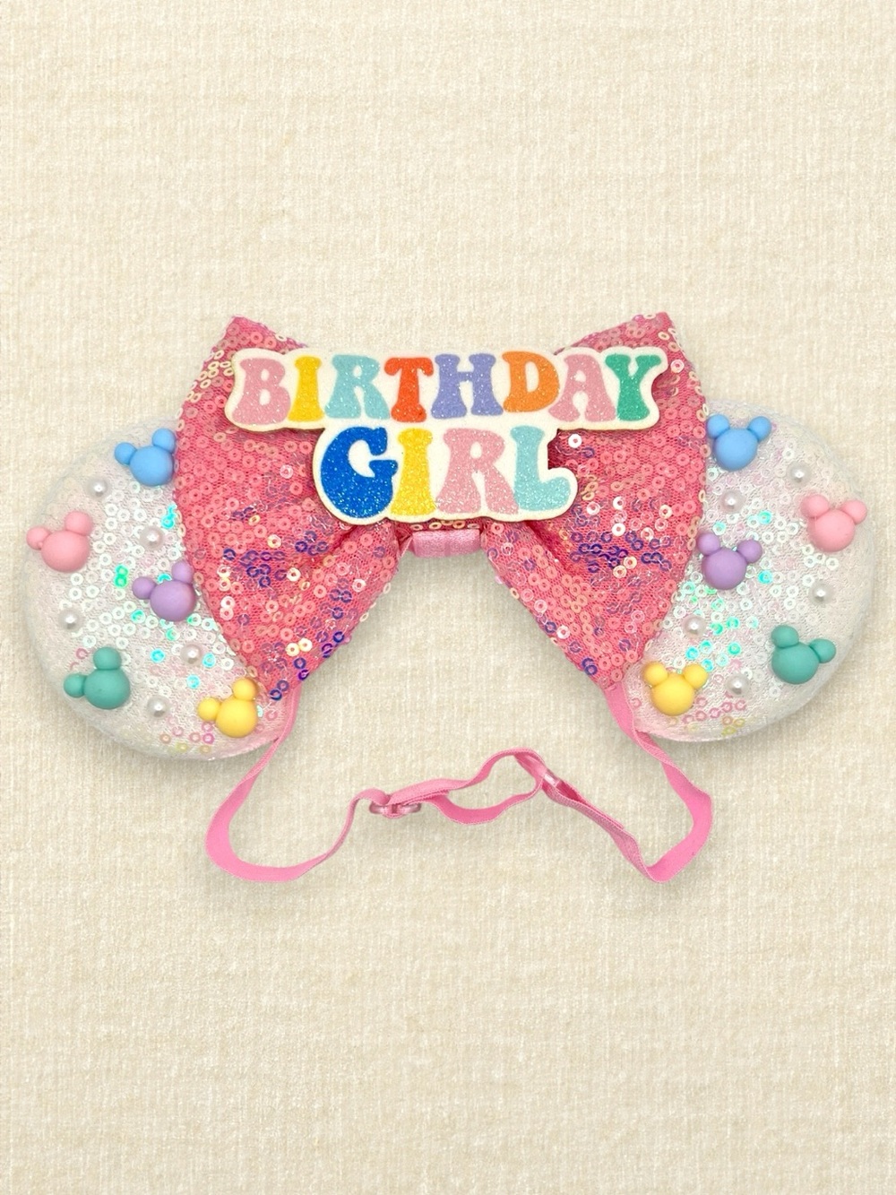Elastic Pastel Mickey Bead Birthday Minnie Ears | Disney-Inspired Mouse Ears